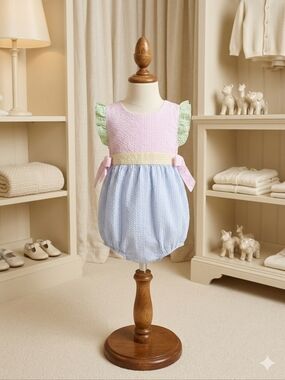 Classic Whimsy Pastel Seersucker Bubble w/ Bows 24M